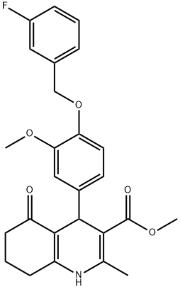 methyl 4-{4-[(3-fluorobenzyl)oxy]-3-methoxyphenyl}-2-methyl-5-oxo-1,4,5,6,7,8-hexahydro-3-quinolinecarboxylate Struktur