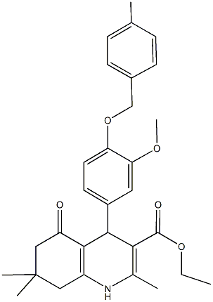 ethyl 4-{3-methoxy-4-[(4-methylbenzyl)oxy]phenyl}-2,7,7-trimethyl-5-oxo-1,4,5,6,7,8-hexahydro-3-quinolinecarboxylate 结构式