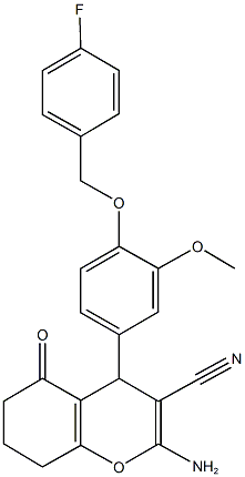 2-amino-4-{4-[(4-fluorobenzyl)oxy]-3-methoxyphenyl}-5-oxo-5,6,7,8-tetrahydro-4H-chromene-3-carbonitrile Structure