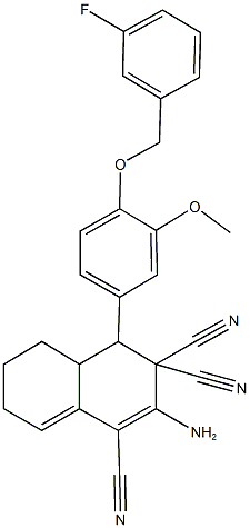 2-amino-4-{4-[(3-fluorobenzyl)oxy]-3-methoxyphenyl}-4a,5,6,7-tetrahydro-1,3,3(4H)-naphthalenetricarbonitrile Structure