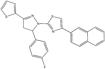 2-[5-(4-fluorophenyl)-3-(2-thienyl)-4,5-dihydro-1H-pyrazol-1-yl]-4-(2-naphthyl)-1,3-thiazole 结构式