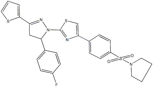 2-[5-(4-fluorophenyl)-3-(2-thienyl)-4,5-dihydro-1H-pyrazol-1-yl]-4-[4-(1-pyrrolidinylsulfonyl)phenyl]-1,3-thiazole Structure