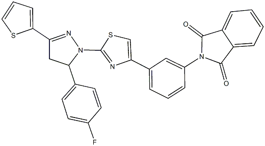 2-(3-{2-[5-(4-fluorophenyl)-3-(2-thienyl)-4,5-dihydro-1H-pyrazol-1-yl]-1,3-thiazol-4-yl}phenyl)-1H-isoindole-1,3(2H)-dione 结构式