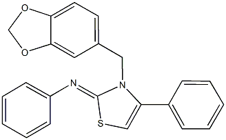 N-(3-(1,3-benzodioxol-5-ylmethyl)-4-phenyl-1,3-thiazol-2(3H)-ylidene)-N-phenylamine Struktur