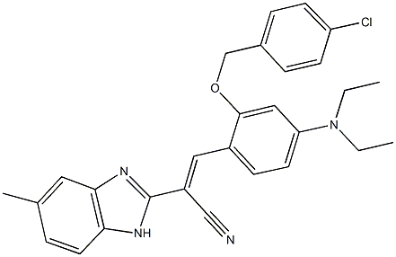 3-[2-[(4-chlorobenzyl)oxy]-4-(diethylamino)phenyl]-2-(5-methyl-1H-benzimidazol-2-yl)acrylonitrile,398471-84-6,结构式
