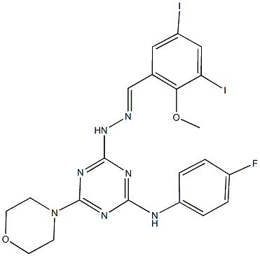 3,5-diiodo-2-methoxybenzaldehyde [4-(4-fluoroanilino)-6-(4-morpholinyl)-1,3,5-triazin-2-yl]hydrazone Structure