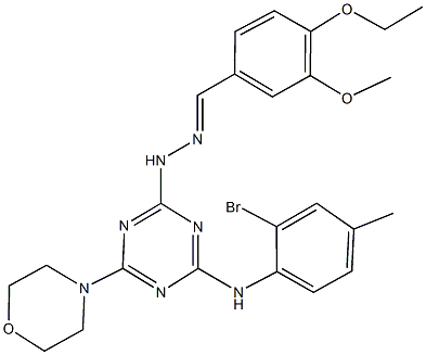 4-ethoxy-3-methoxybenzaldehyde [4-(2-bromo-4-methylanilino)-6-(4-morpholinyl)-1,3,5-triazin-2-yl]hydrazone Struktur