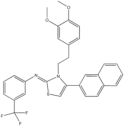 N-(3-[2-(3,4-dimethoxyphenyl)ethyl]-4-(2-naphthyl)-1,3-thiazol-2(3H)-ylidene)-N-[3-(trifluoromethyl)phenyl]amine Structure