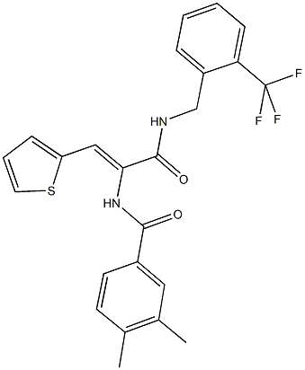 3,4-dimethyl-N-[2-(2-thienyl)-1-({[2-(trifluoromethyl)benzyl]amino}carbonyl)vinyl]benzamide 化学構造式