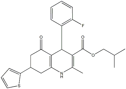 isobutyl 4-(2-fluorophenyl)-2-methyl-5-oxo-7-(2-thienyl)-1,4,5,6,7,8-hexahydro-3-quinolinecarboxylate Struktur
