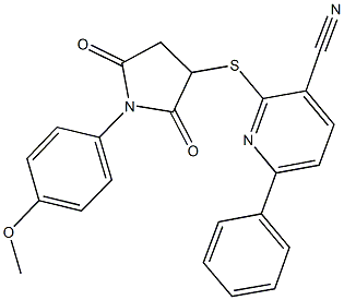 2-{[1-(4-methoxyphenyl)-2,5-dioxopyrrolidin-3-yl]thio}-6-phenylnicotinonitrile,400827-17-0,结构式