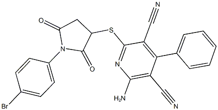 2-amino-6-{[1-(4-bromophenyl)-2,5-dioxopyrrolidin-3-yl]thio}-4-phenylpyridine-3,5-dicarbonitrile Structure