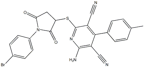 2-amino-6-{[1-(4-bromophenyl)-2,5-dioxopyrrolidin-3-yl]sulfanyl}-4-(4-methylphenyl)pyridine-3,5-dicarbonitrile Struktur