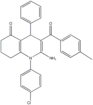2-amino-1-(4-chlorophenyl)-3-(4-methylbenzoyl)-4-phenyl-4,6,7,8-tetrahydro-5(1H)-quinolinone 结构式