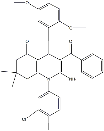 2-amino-3-benzoyl-1-(3-chloro-4-methylphenyl)-4-(2,5-dimethoxyphenyl)-7,7-dimethyl-4,6,7,8-tetrahydro-5(1H)-quinolinone Structure