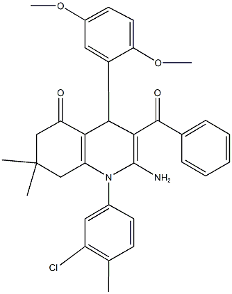 2-amino-3-benzoyl-1-(3-chloro-4-methylphenyl)-4-(2,5-dimethoxyphenyl)-7,7-dimethyl-4,6,7,8-tetrahydro-5(1H)-quinolinone 结构式