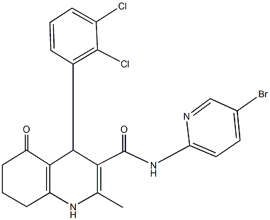 N-(5-bromopyridin-2-yl)-4-(2,3-dichlorophenyl)-2-methyl-5-oxo-1,4,5,6,7,8-hexahydroquinoline-3-carboxamide 化学構造式