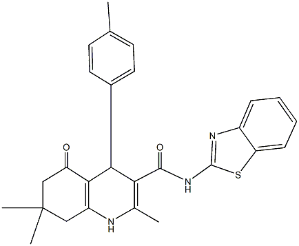 N-(1,3-benzothiazol-2-yl)-2,7,7-trimethyl-4-(4-methylphenyl)-5-oxo-1,4,5,6,7,8-hexahydroquinoline-3-carboxamide Structure