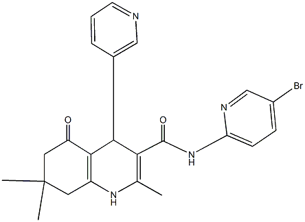 N-(5-bromopyridin-2-yl)-2,7,7-trimethyl-5-oxo-4-pyridin-3-yl-1,4,5,6,7,8-hexahydroquinoline-3-carboxamide,400847-26-9,结构式