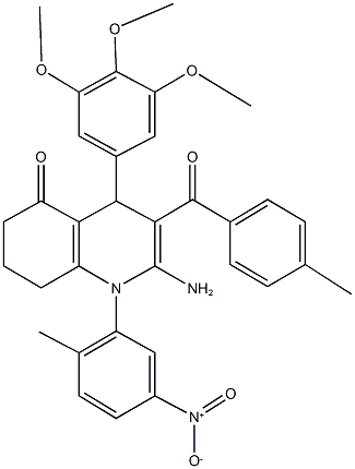 2-amino-1-{5-nitro-2-methylphenyl}-3-(4-methylbenzoyl)-4-(3,4,5-trimethoxyphenyl)-4,6,7,8-tetrahydroquinolin-5(1H)-one 结构式