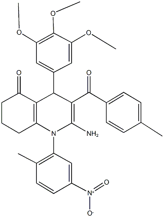 2-amino-1-{5-nitro-2-methylphenyl}-3-(4-methylbenzoyl)-4-(3,4,5-trimethoxyphenyl)-4,6,7,8-tetrahydroquinolin-5(1H)-one,400848-13-7,结构式