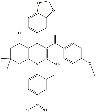 2-amino-4-(1,3-benzodioxol-5-yl)-1-{4-nitro-2-methylphenyl}-3-(4-methoxybenzoyl)-7,7-dimethyl-4,6,7,8-tetrahydroquinolin-5(1H)-one|