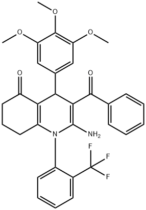 2-amino-3-benzoyl-1-[2-(trifluoromethyl)phenyl]-4-(3,4,5-trimethoxyphenyl)-4,6,7,8-tetrahydroquinolin-5(1H)-one 结构式