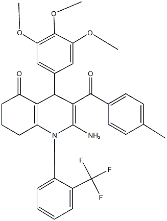 2-amino-3-(4-methylbenzoyl)-1-[2-(trifluoromethyl)phenyl]-4-(3,4,5-trimethoxyphenyl)-4,6,7,8-tetrahydro-5(1H)-quinolinone Structure