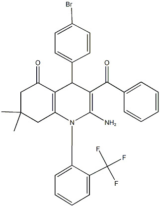 2-amino-3-benzoyl-4-(4-bromophenyl)-7,7-dimethyl-1-[2-(trifluoromethyl)phenyl]-4,6,7,8-tetrahydro-5(1H)-quinolinone,400849-28-7,结构式