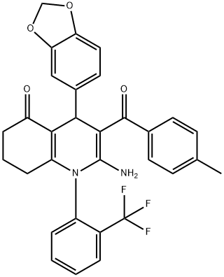 2-amino-4-(1,3-benzodioxol-5-yl)-3-(4-methylbenzoyl)-1-[2-(trifluoromethyl)phenyl]-4,6,7,8-tetrahydro-5(1H)-quinolinone Structure