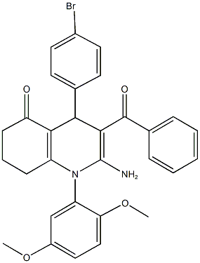 2-amino-3-benzoyl-4-(4-bromophenyl)-1-(2,5-dimethoxyphenyl)-4,6,7,8-tetrahydro-5(1H)-quinolinone Structure