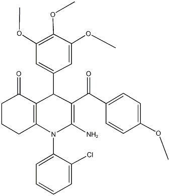 2-amino-1-(2-chlorophenyl)-3-(4-methoxybenzoyl)-4-(3,4,5-trimethoxyphenyl)-4,6,7,8-tetrahydro-5(1H)-quinolinone Struktur