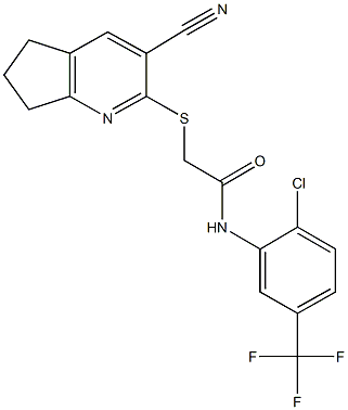 N-[2-chloro-5-(trifluoromethyl)phenyl]-2-[(3-cyano-6,7-dihydro-5H-cyclopenta[b]pyridin-2-yl)sulfanyl]acetamide,400864-29-1,结构式