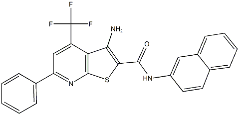 3-amino-N-(2-naphthyl)-6-phenyl-4-(trifluoromethyl)thieno[2,3-b]pyridine-2-carboxamide 结构式
