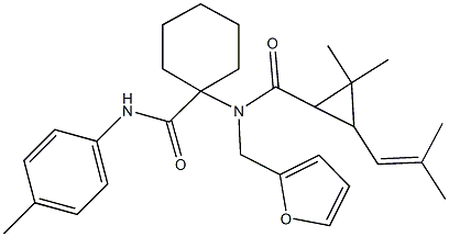 1-[{[2,2-dimethyl-3-(2-methyl-1-propenyl)cyclopropyl]carbonyl}(2-furylmethyl)amino]-N-(4-methylphenyl)cyclohexanecarboxamide 化学構造式