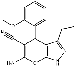 6-amino-3-ethyl-4-(2-methoxyphenyl)-1,4-dihydropyrano[2,3-c]pyrazole-5-carbonitrile Structure