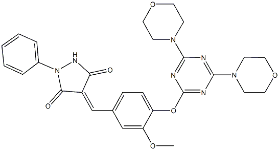 4-(4-{[4,6-di(4-morpholinyl)-1,3,5-triazin-2-yl]oxy}-3-methoxybenzylidene)-1-phenyl-3,5-pyrazolidinedione,401596-62-1,结构式
