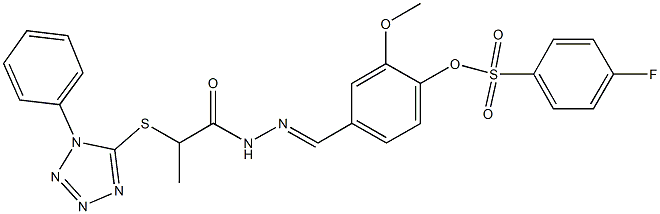 2-methoxy-4-(2-{2-[(1-phenyl-1H-tetraazol-5-yl)sulfanyl]propanoyl}carbohydrazonoyl)phenyl 4-fluorobenzenesulfonate Struktur
