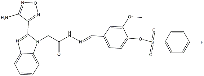 4-(2-{[2-(4-amino-1,2,5-oxadiazol-3-yl)-1H-benzimidazol-1-yl]acetyl}carbohydrazonoyl)-2-methoxyphenyl 4-fluorobenzenesulfonate Struktur