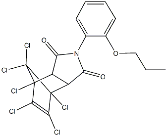 1,7,8,9,10,10-hexachloro-4-(2-propoxyphenyl)-4-azatricyclo[5.2.1.0~2,6~]dec-8-ene-3,5-dione Struktur