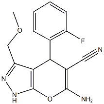 6-amino-4-(2-fluorophenyl)-3-(methoxymethyl)-1,4-dihydropyrano[2,3-c]pyrazole-5-carbonitrile,401624-92-8,结构式