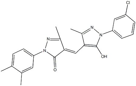 4-{[1-(3-chlorophenyl)-5-hydroxy-3-methyl-1H-pyrazol-4-yl]methylene}-2-(3,4-dimethylphenyl)-5-methyl-2,4-dihydro-3H-pyrazol-3-one Struktur