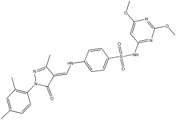 N-(2,6-dimethoxy-4-pyrimidinyl)-4-({[1-(2,4-dimethylphenyl)-3-methyl-5-oxo-1,5-dihydro-4H-pyrazol-4-ylidene]methyl}amino)benzenesulfonamide,401634-84-2,结构式