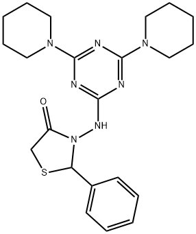 3-{[4,6-di(1-piperidinyl)-1,3,5-triazin-2-yl]amino}-2-phenyl-1,3-thiazolidin-4-one,401638-36-6,结构式