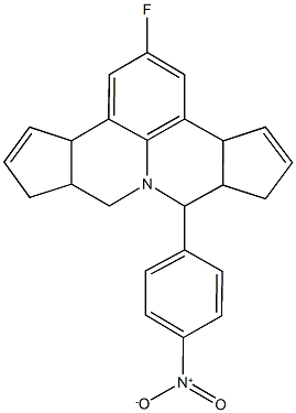2-fluoro-7-{4-nitrophenyl}-3b,6,6a,7,9,9a,10,12a-octahydrocyclopenta[c]cyclopenta[4,5]pyrido[3,2,1-ij]quinoline 化学構造式
