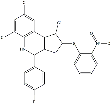 1,6,8-trichloro-4-(4-fluorophenyl)-2-({2-nitrophenyl}sulfanyl)-2,3,3a,4,5,9b-hexahydro-1H-cyclopenta[c]quinoline 结构式