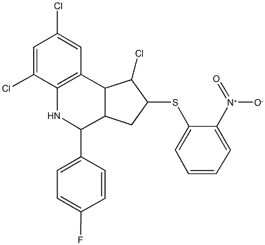 1,6,8-trichloro-4-(4-fluorophenyl)-2-({2-nitrophenyl}sulfanyl)-2,3,3a,4,5,9b-hexahydro-1H-cyclopenta[c]quinoline Struktur