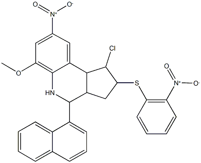 1-chloro-8-nitro-2-({2-nitrophenyl}sulfanyl)-6-methoxy-4-(1-naphthyl)-2,3,3a,4,5,9b-hexahydro-1H-cyclopenta[c]quinoline,401651-12-5,结构式