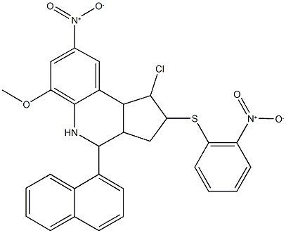 1-chloro-8-nitro-2-({2-nitrophenyl}sulfanyl)-6-methoxy-4-(1-naphthyl)-2,3,3a,4,5,9b-hexahydro-1H-cyclopenta[c]quinoline Structure