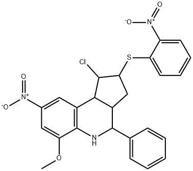 1-chloro-8-nitro-2-({2-nitrophenyl}sulfanyl)-6-methoxy-4-phenyl-2,3,3a,4,5,9b-hexahydro-1H-cyclopenta[c]quinoline Structure